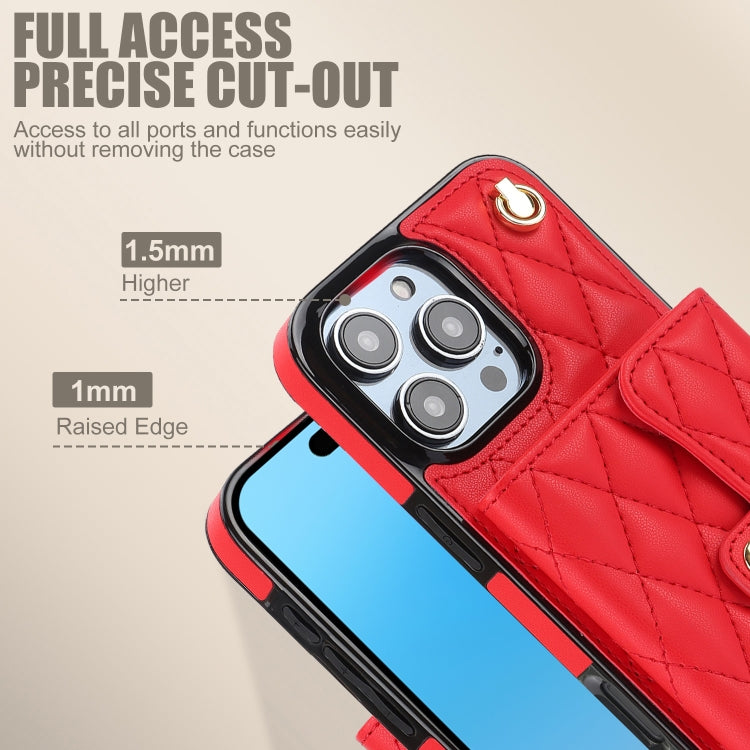 For iPhone 16 Pro Max Crossbody Rhombic Horizontal Wallet Leather Phone Case(Red)