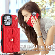 For iPhone 16 Pro Max Crossbody Rhombic Horizontal Wallet Leather Phone Case(Red)