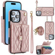 For iPhone 16 Pro Max Crossbody Rhombic Horizontal Wallet Leather Phone Case(Rose Gold) - iPhone 16 Pro Max Cases by PMC TechLife | Online Shopping South Africa | PMC TechLife | Buy Now Pay Later Mobicred