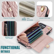 For iPhone 16 Pro Max Crossbody Rhombic Horizontal Wallet Leather Phone Case(Rose Gold)