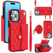 For iPhone 16 Pro Crossbody Rhombic Horizontal Wallet Leather Phone Case(Red)