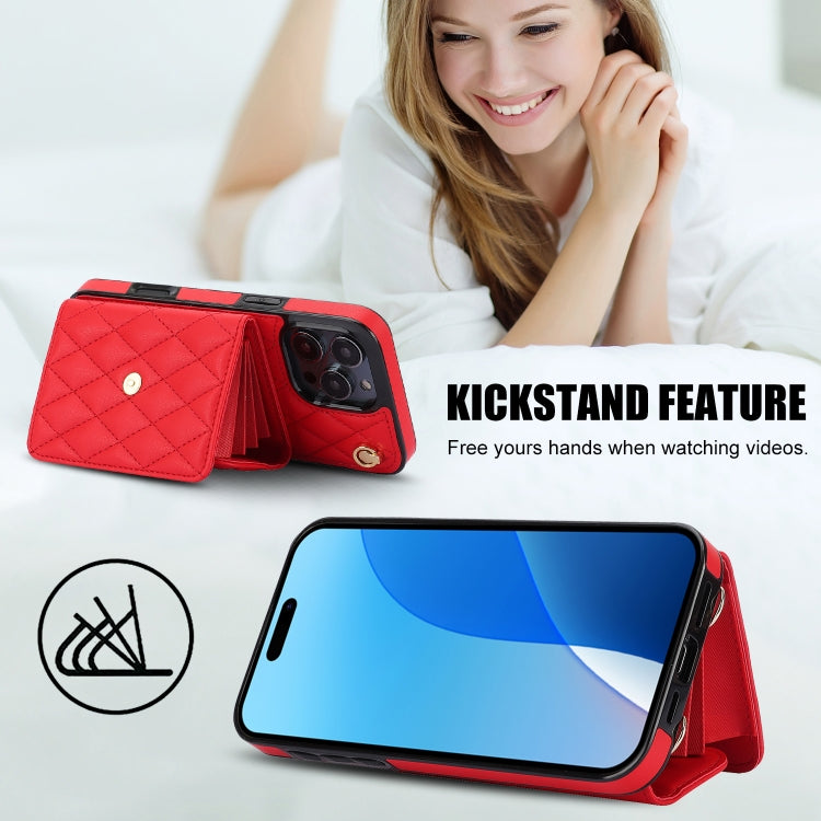 For iPhone 16 Pro Crossbody Rhombic Horizontal Wallet Leather Phone Case(Red)