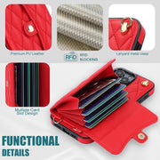 For iPhone 16 Pro Crossbody Rhombic Horizontal Wallet Leather Phone Case(Red)