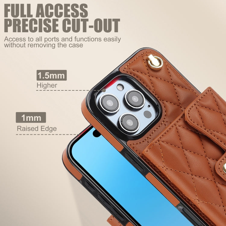 For iPhone 16 Pro Crossbody Rhombic Horizontal Wallet Leather Phone Case(Brown)