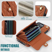 For iPhone 16 Pro Crossbody Rhombic Horizontal Wallet Leather Phone Case(Brown)