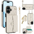 For iPhone 16 Plus Crossbody Rhombic Horizontal Wallet Leather Phone Case(White) - iPhone 16 Plus Cases by PMC TechLife | Online Shopping South Africa | PMC TechLife | Buy Now Pay Later Mobicred