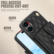 For iPhone 16 Plus Crossbody Rhombic Horizontal Wallet Leather Phone Case(Black)