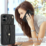 For iPhone 16 Plus Crossbody Rhombic Horizontal Wallet Leather Phone Case(Black)