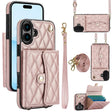For iPhone 16 Plus Crossbody Rhombic Horizontal Wallet Leather Phone Case(Rose Gold) - free shipping - PMC TechLife - Order now!