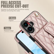 For iPhone 16 Plus Crossbody Rhombic Horizontal Wallet Leather Phone Case(Rose Gold)