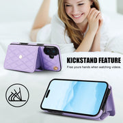 For iPhone 16 Plus Crossbody Rhombic Horizontal Wallet Leather Phone Case(Purple)