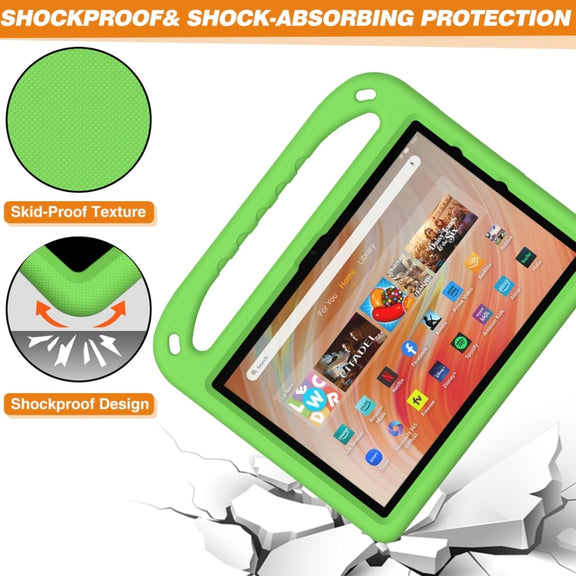 For Amazon Kindle Fire HD 10 2023 Handle EVA Shockproof Tablet Case with Holder(Green)