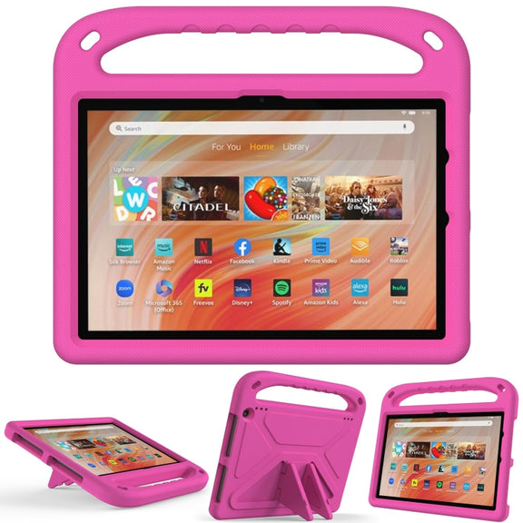 For Amazon Kindle Fire HD 10 2023 Handle EVA Shockproof Tablet Case with Holder(Rose Red)