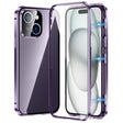 For iPhone 15 Plus Magnetic Double-buckle HD Tempered Glass Phone Case(Purple) - iPhone 15 Plus Cases by PMC TechLife | Online Shopping South Africa | PMC TechLife