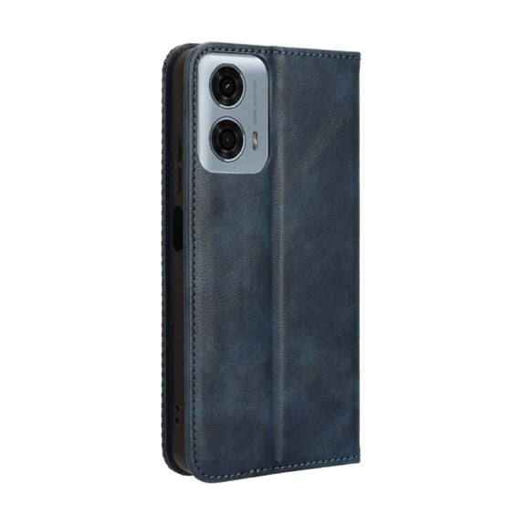 For Motorola Moto G Power 5G 2024 Magnetic Buckle Retro Texture Leather Phone Case(Blue)