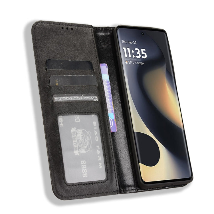 For Motorola Edge 2024 5G Magnetic Buckle Retro Texture Leather Phone Case(Black)