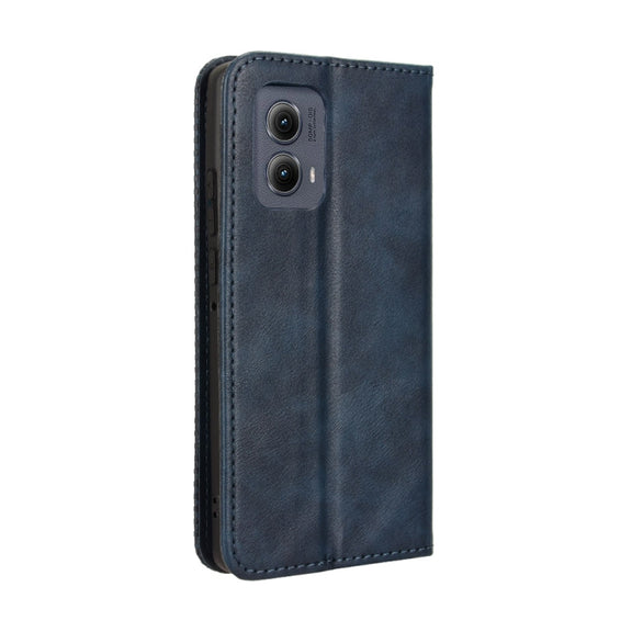 For Motorola Edge 2024 5G Magnetic Buckle Retro Texture Leather Phone Case(Blue)