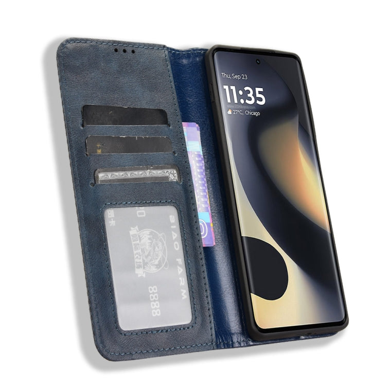 For Motorola Edge 2024 5G Magnetic Buckle Retro Texture Leather Phone Case(Blue)
