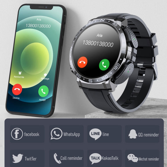 M68 Plus 1.52 inch Round Screen 2 in 1 Bluetooth Earphone Smart Watch, 512MB Memory Support Wellness Tracking(Black)