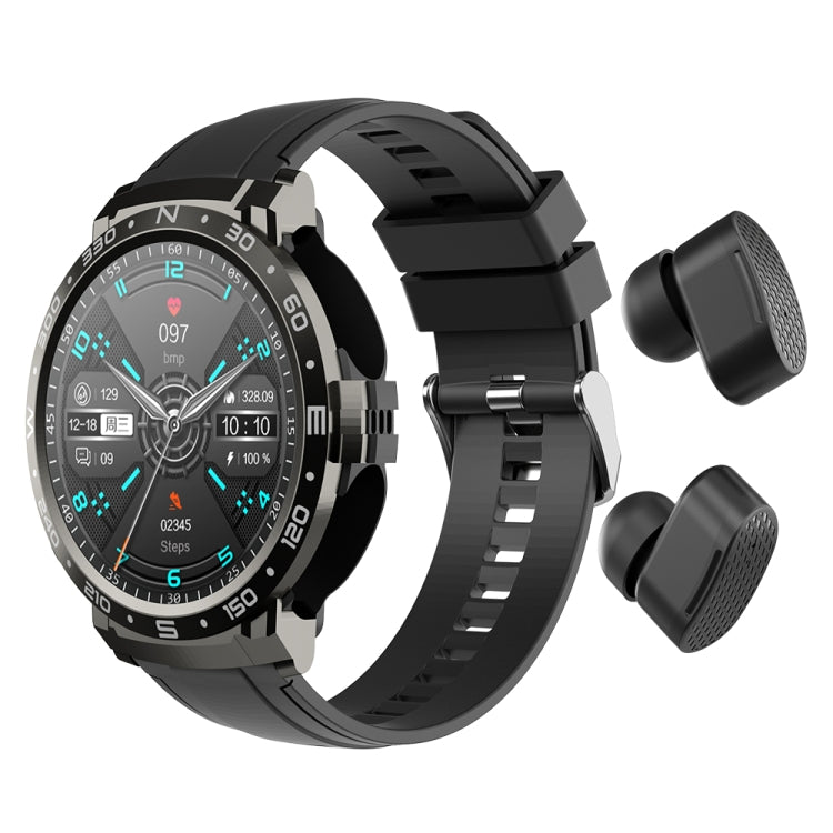 M68 Plus 1.52 inch Round Screen 2 in 1 Bluetooth Earphone Smart Watch, 512MB Memory Support Wellness Tracking(Black)