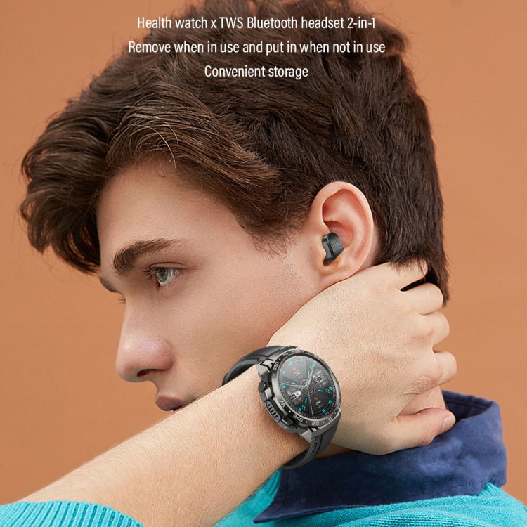M68 Plus 1.52 inch Round Screen 2 in 1 Bluetooth Earphone Smart Watch, 512MB Memory Support Wellness Tracking(Black)