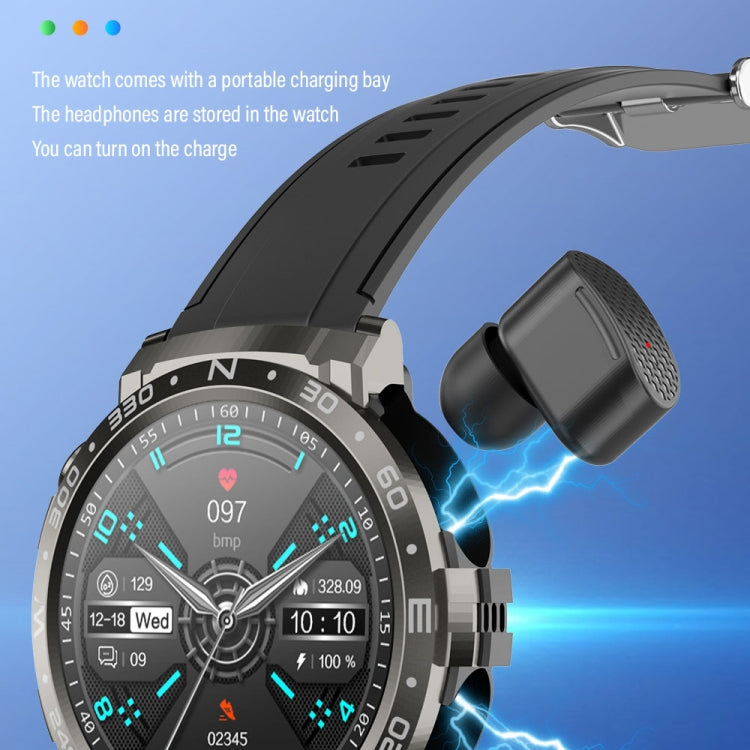 M68 Plus 1.52 inch Round Screen 2 in 1 Bluetooth Earphone Smart Watch, 512MB Memory Support Wellness Tracking(Black)