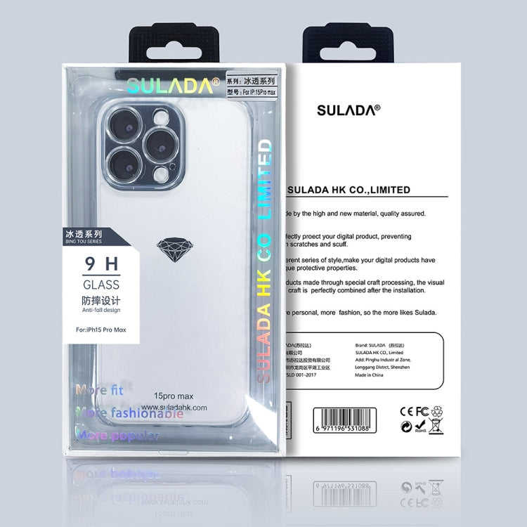 For iPhone 15 Pro Max SULADA TPU Frame + Tempered Glass Transparent Phone Case(Black)