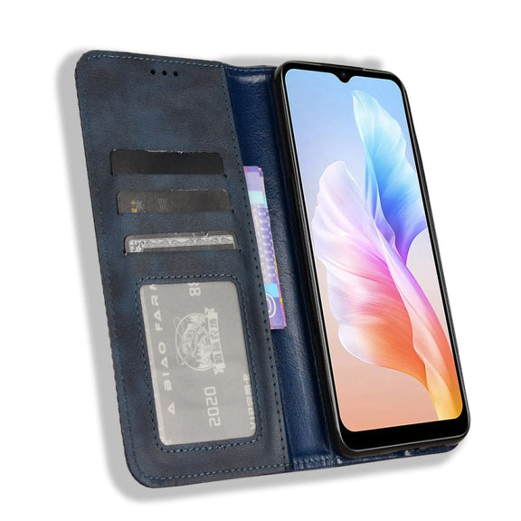 For Doogee X98 Magnetic Buckle Retro Texture Leather Phone Case(Blue)