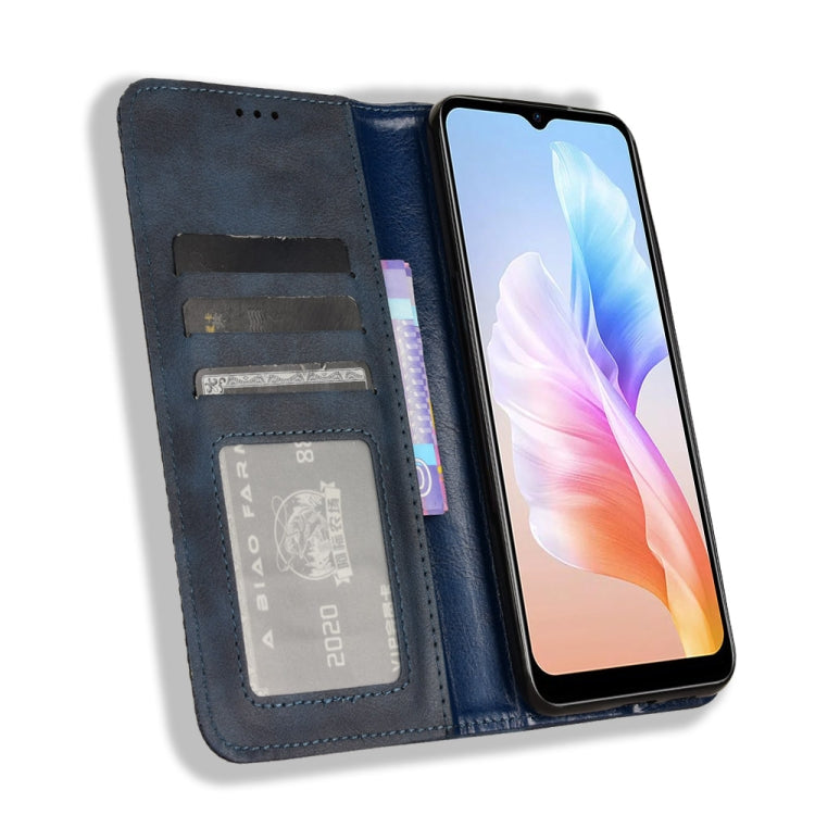 For Doogee X98 Magnetic Buckle Retro Texture Leather Phone Case(Blue)