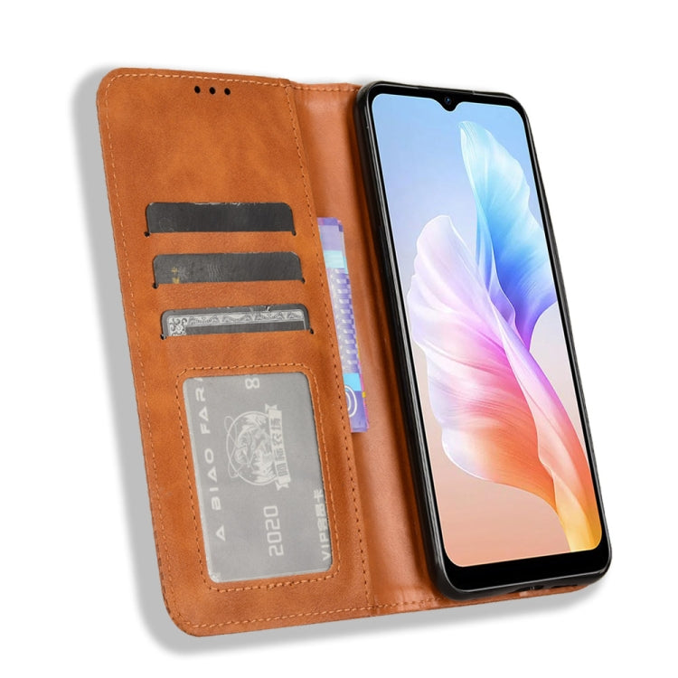 For Doogee X98 Magnetic Buckle Retro Texture Leather Phone Case(Brown)