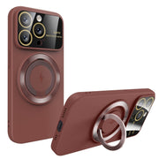 For iPhone 15 Pro Large Window MagSafe Magnetic Holder Phone Case(Claret Red)