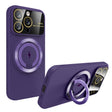 For iPhone 12 Pro Large Window MagSafe Magnetic Holder Phone Case(Dark Purple) - iPhone 12 / 12 Pro Cases by PMC TechLife | Online Shopping South Africa | PMC TechLife