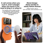 For iPhone 14 Plus Large Window MagSafe Magnetic Holder Phone Case(Dark Green)