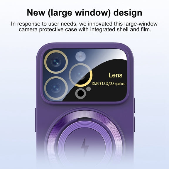 For iPhone 14 Plus Large Window MagSafe Magnetic Holder Phone Case(Dark Green)