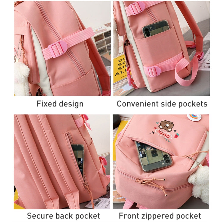 5pcs/Set Student Schoolbags, Lightweight and Cute Girls Backpack with Bear(Blue)