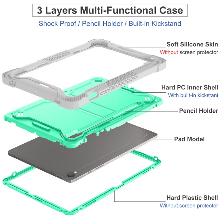 For Samsung Galaxy Tab S9 Shockproof Silicone Hybrid PC Tablet Case with Holder(Mint Green + Grey)