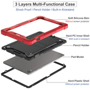 For Samsung Galaxy Tab S9 Shockproof Silicone Hybrid PC Tablet Case with Holder(Black + Red)