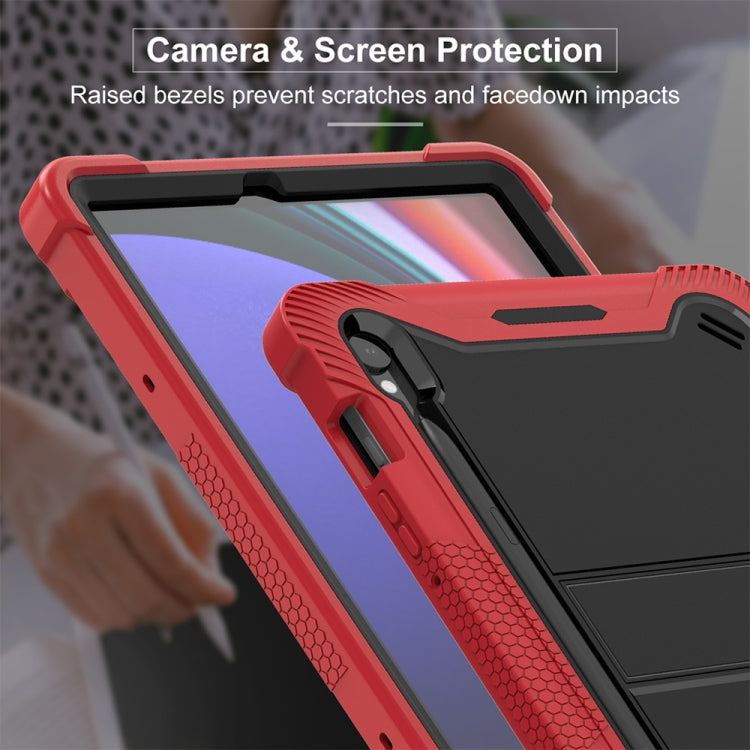 For Samsung Galaxy Tab S9 Shockproof Silicone Hybrid PC Tablet Case with Holder(Black + Red)