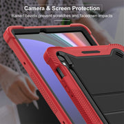 For Samsung Galaxy Tab S9 Shockproof Silicone Hybrid PC Tablet Case with Holder(Black + Red)