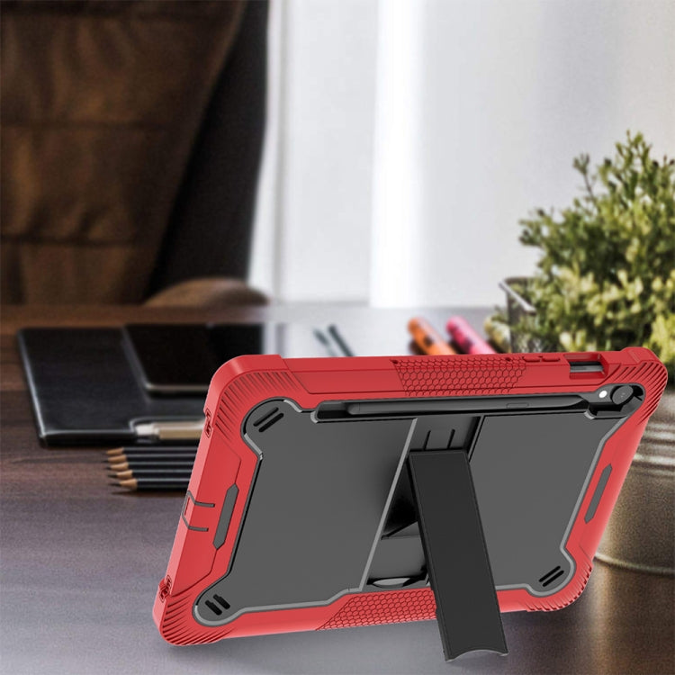 For Samsung Galaxy Tab S9 Shockproof Silicone Hybrid PC Tablet Case with Holder(Black + Red)