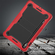 For Samsung Galaxy Tab S9 Shockproof Silicone Hybrid PC Tablet Case with Holder(Black + Red)