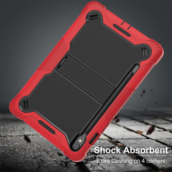 For Samsung Galaxy Tab S9 Shockproof Silicone Hybrid PC Tablet Case with Holder(Black + Red)