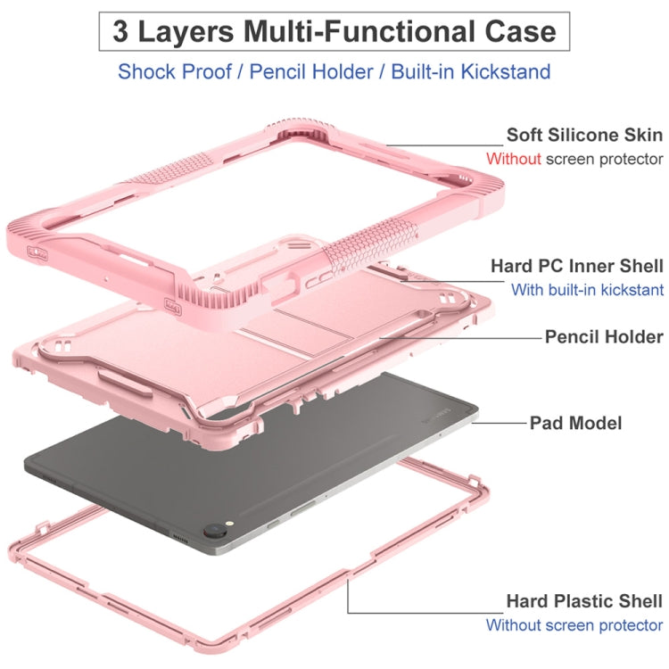 For Samsung Galaxy Tab S9 Shockproof Silicone Hybrid PC Tablet Case with Holder(Rose Gold)