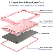 For Samsung Galaxy Tab S9 Shockproof Silicone Hybrid PC Tablet Case with Holder(Rose Gold)