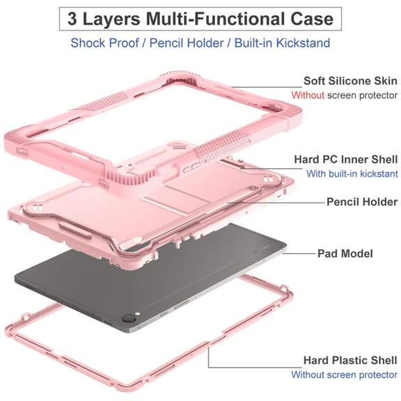 For Samsung Galaxy Tab S9 Shockproof Silicone Hybrid PC Tablet Case with Holder(Rose Gold)
