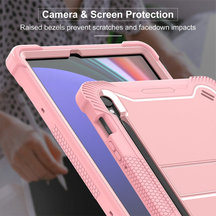 For Samsung Galaxy Tab S9 Shockproof Silicone Hybrid PC Tablet Case with Holder(Rose Gold)