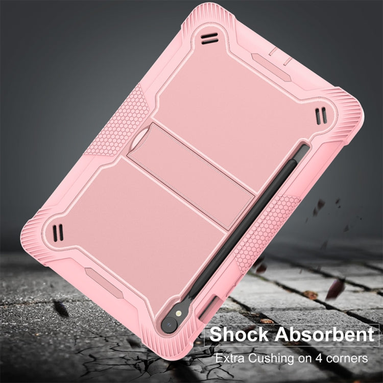 For Samsung Galaxy Tab S9 Shockproof Silicone Hybrid PC Tablet Case with Holder(Rose Gold)