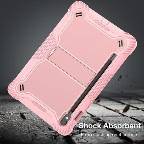 For Samsung Galaxy Tab S9 Shockproof Silicone Hybrid PC Tablet Case with Holder(Rose Gold)