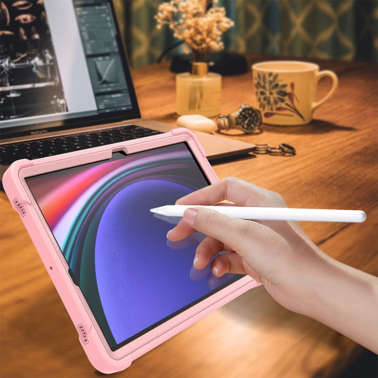 For Samsung Galaxy Tab S9 Shockproof Silicone Hybrid PC Tablet Case with Holder(Rose Gold)