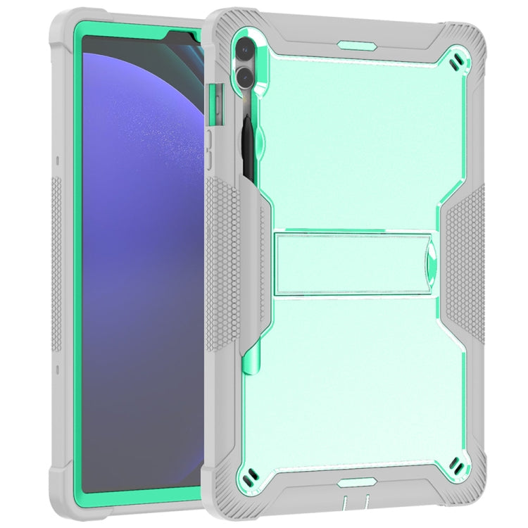 For Samsung Galaxy Tab S9+ Shockproof Silicone Hybrid PC Tablet Case with Holder(Mint Green + Grey)